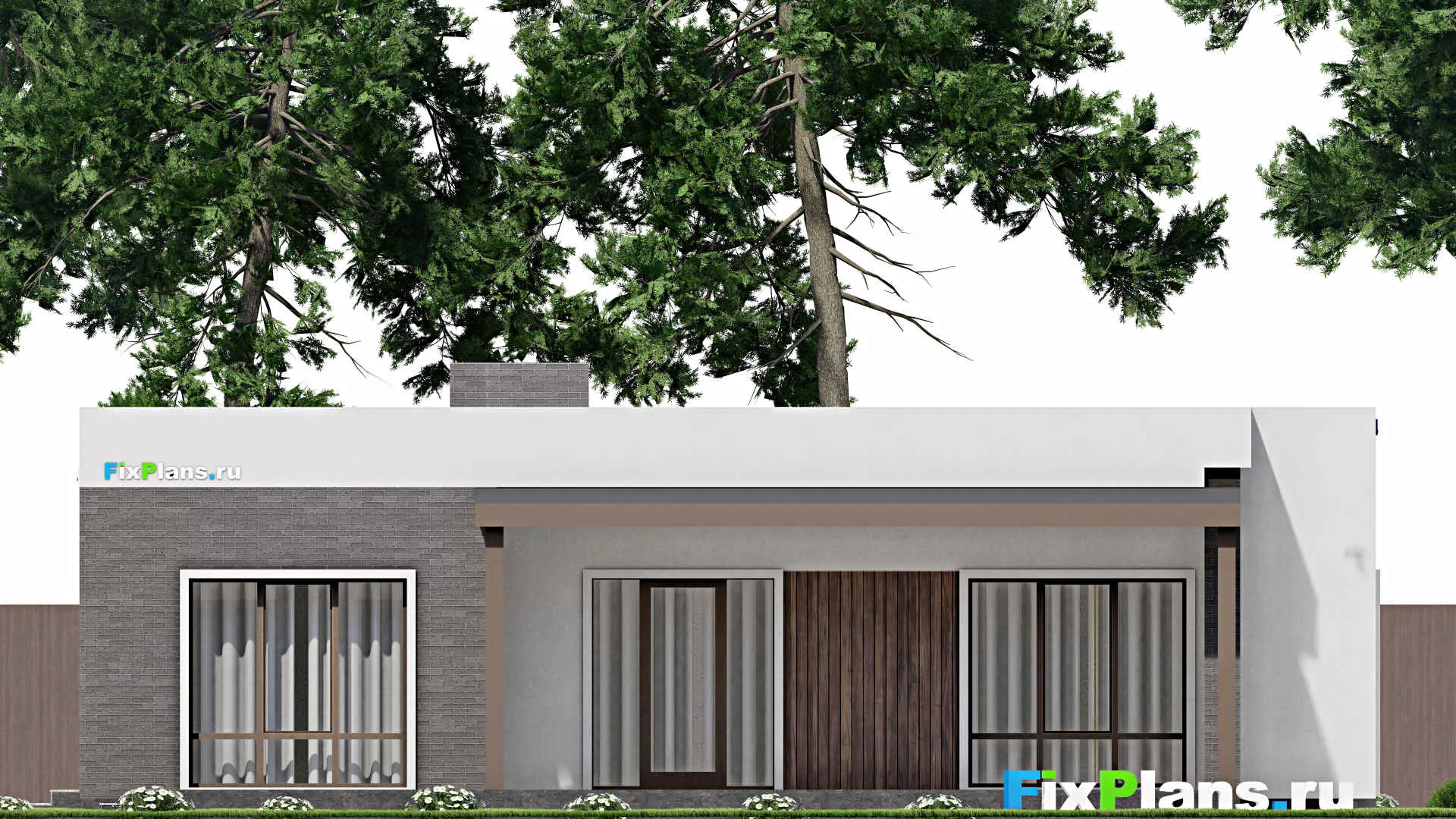 F-8540 - Проект одноэтажного дома 13 на 15, площадью 200 м² с террасой, гаражом на 1 машину и 3 спальнями