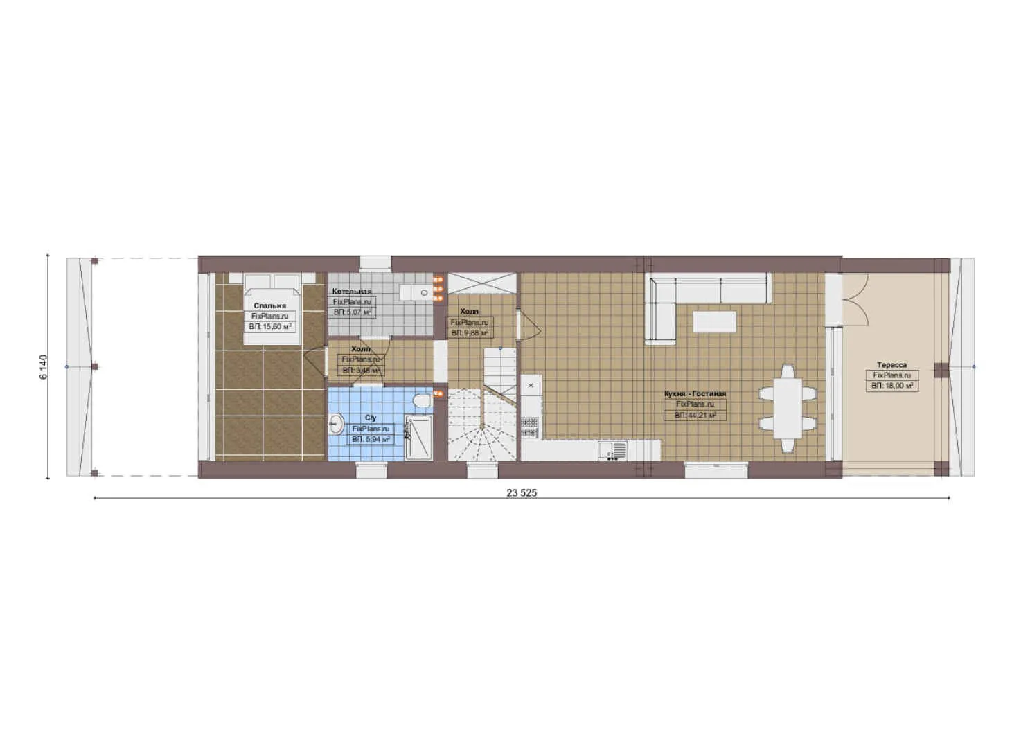 F-18683 - Планы двухэтажного дома 7 на 24, площадью 180 м² с террасой, балконом и 3 спальнями