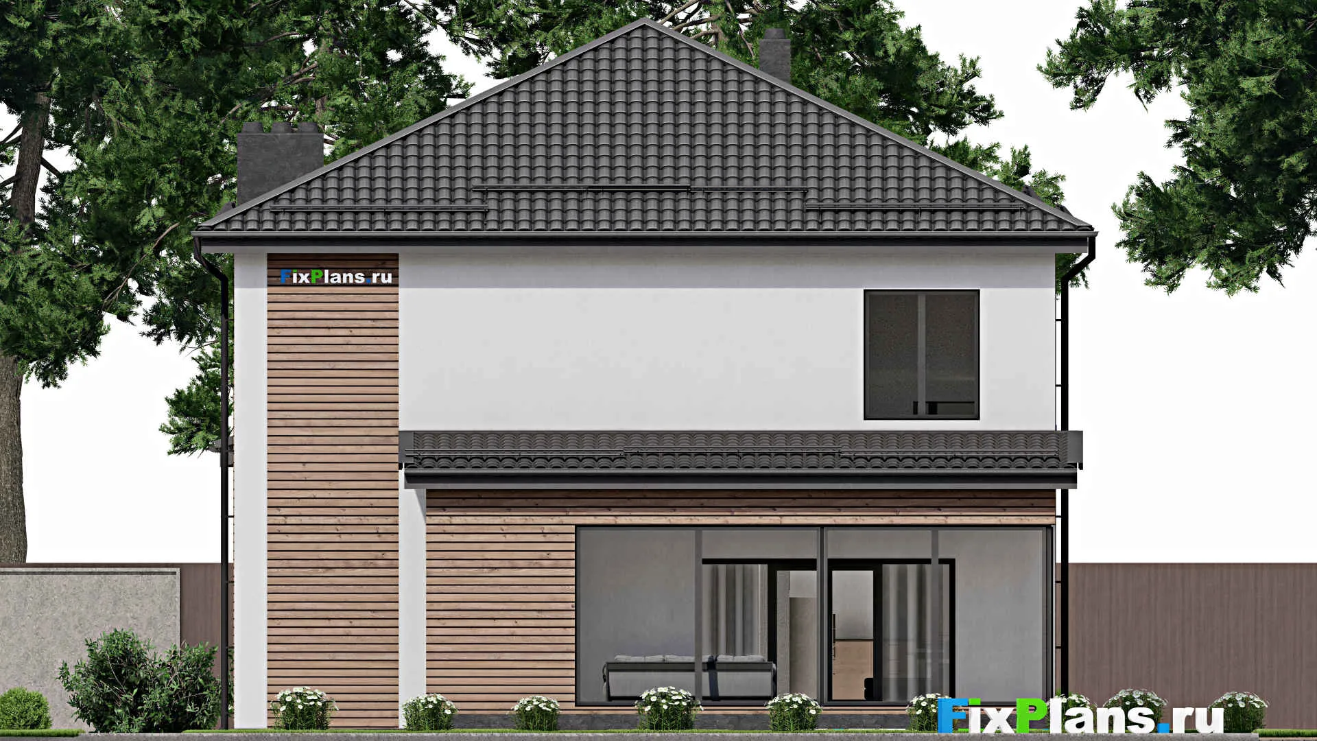 F-4049 - Планы двухэтажного дома 12 на 17, площадью 230 м² с террасой, баней и 4 спальнями