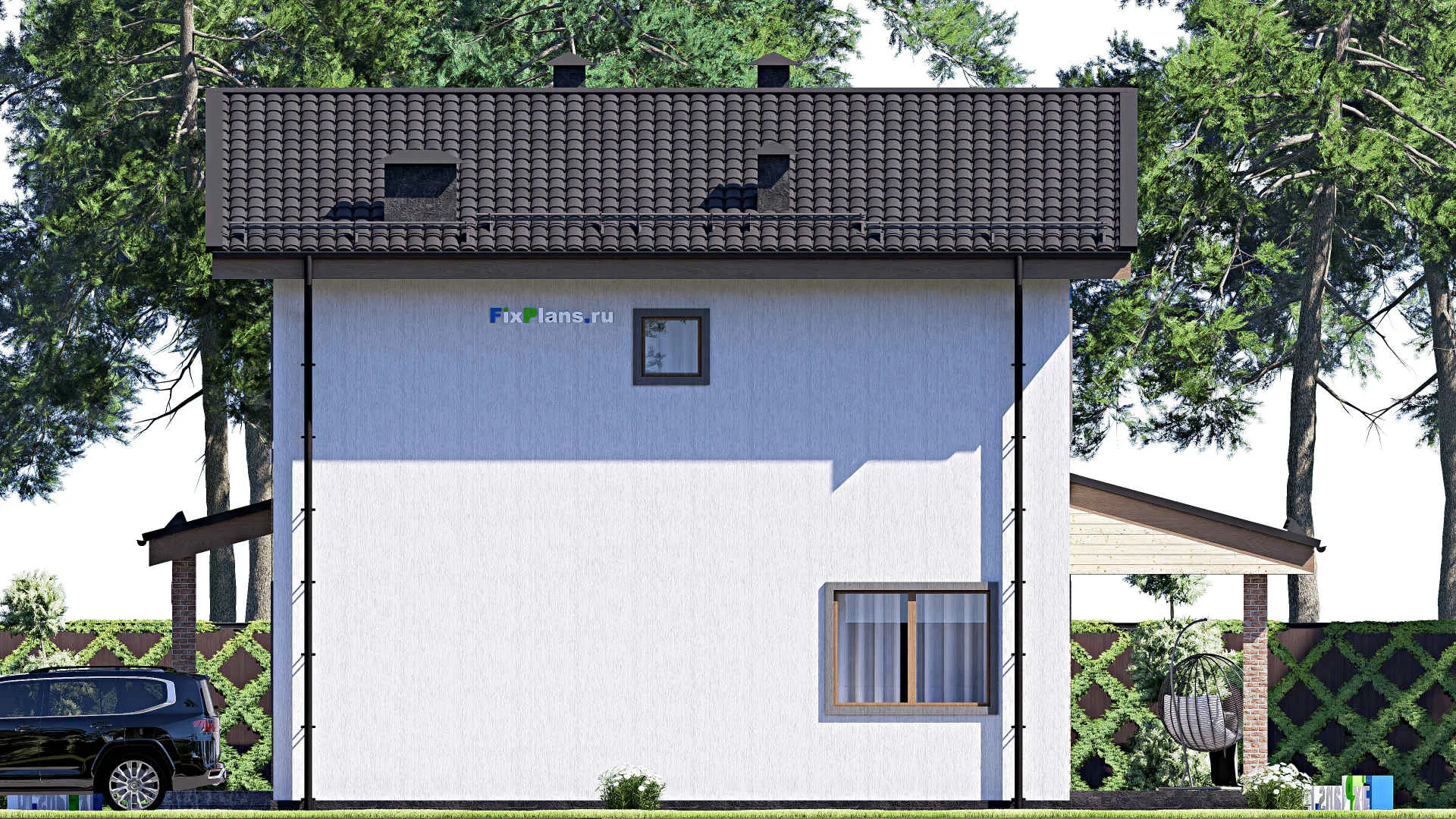 F-17036 - Проект двухэтажного дома 10 на 14, площадью 150 м² с террасой и 4 спальнями