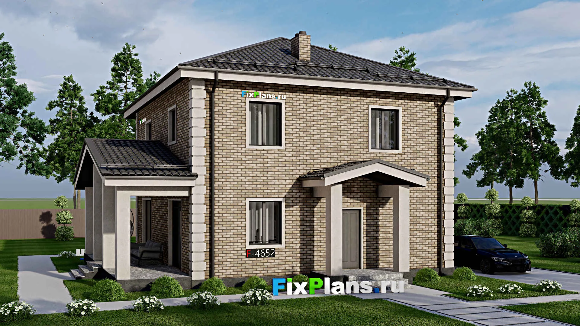 F-4652 - Проект двухэтажного дома 10 на 11, площадью 180 м² с террасой и 4 спальнями