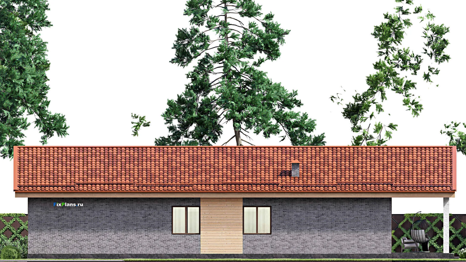 F-13706 - Проект одноэтажного дома 11 на 22, площадью 200 м² с террасой и 3 спальнями