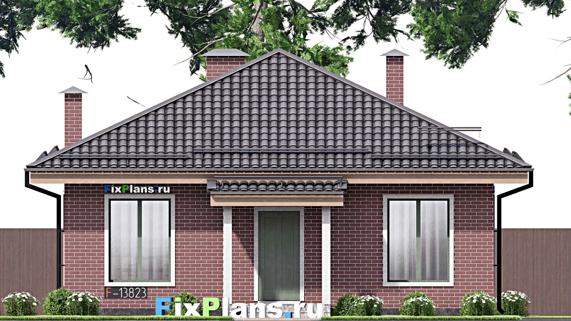 F-13823 - Проект одноэтажного дома 11 на 12, площадью 90 м² с 2 спальнями