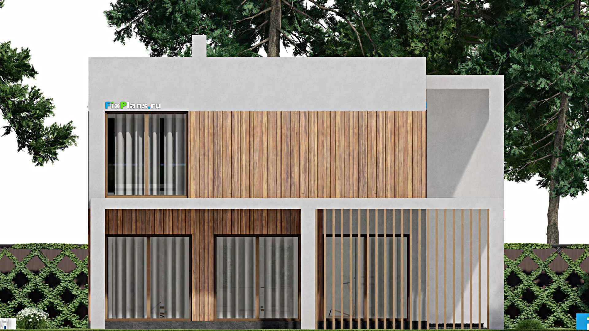 F-10574 - Проект двухэтажного дома 12 на 14, площадью 250 м² с террасой, балконом, баней, спортзалом и 2 спальнями