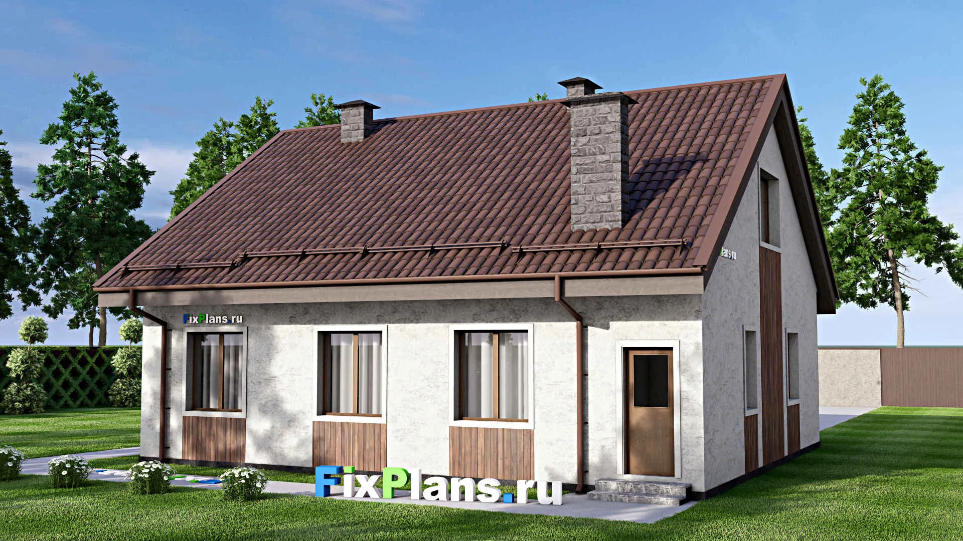 F-14156 - Проект дома с мансардой 12 на 12, площадью 150 м² с гаражом на 1 машину и 5 спальнями