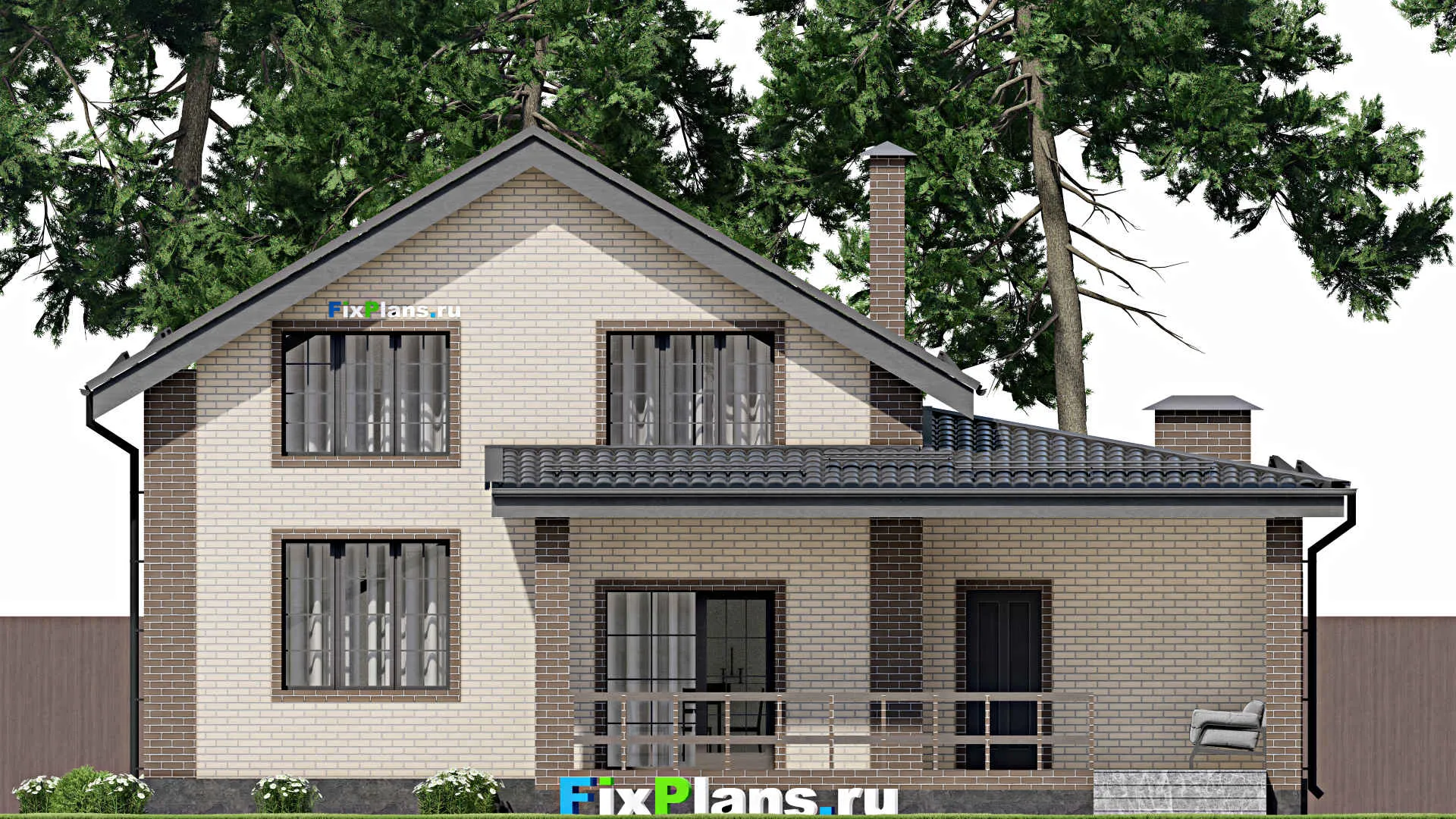 F-4688 - Проект дома с мансардой 12 на 14, площадью 200 м² с террасой, балконом, гаражом на 1 машину и 3 спальнями