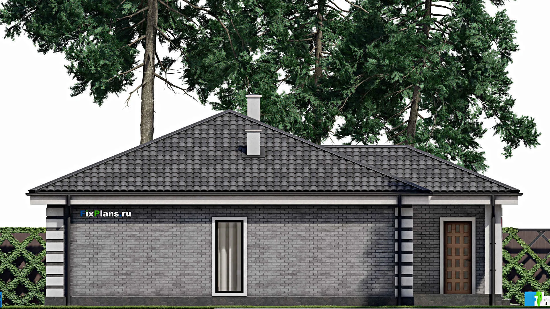 F-1628 - Проект одноэтажного дома 14 на 14, площадью 160 м² с террасой и 3 спальнями