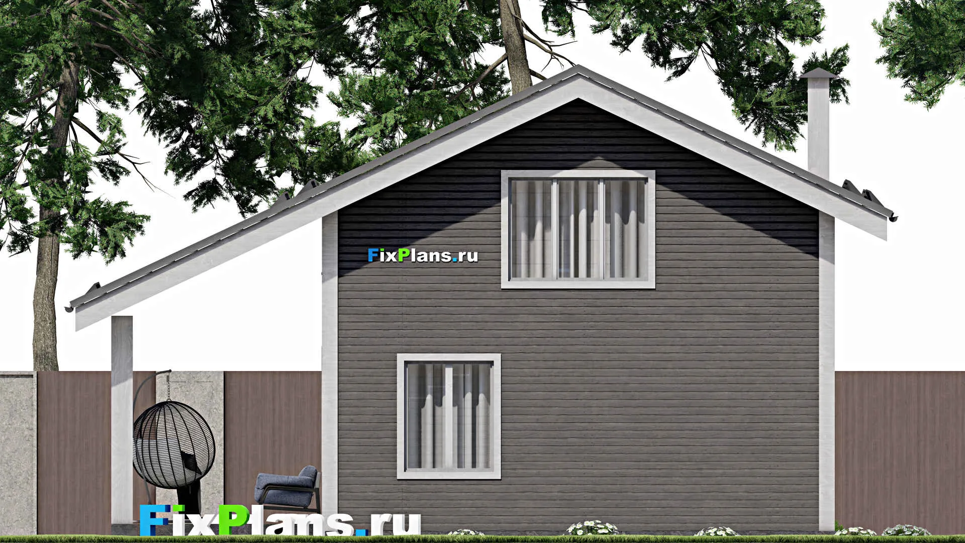 F-7613 - Проект дома с мансардой 10 на 11, площадью 130 м² с террасой, баней и 2 спальнями