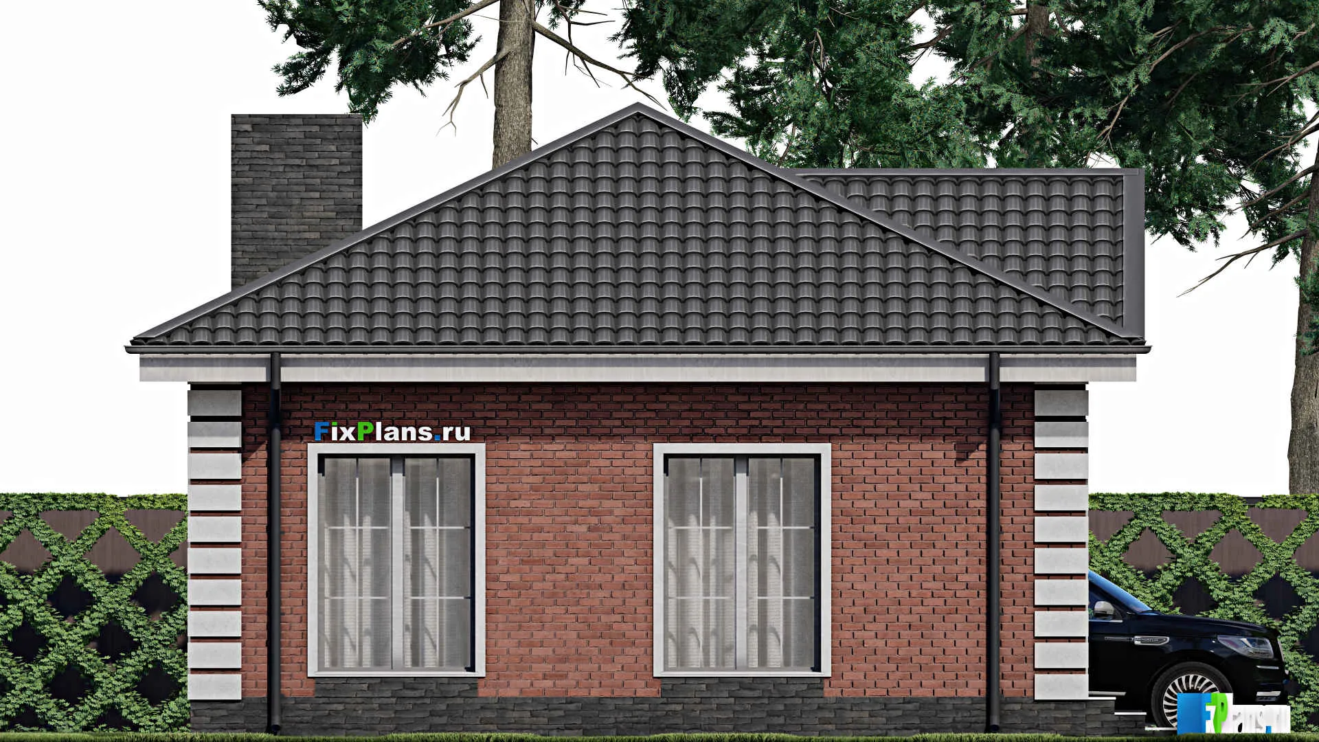 F-0989 - Проект одноэтажного дома 9 на 17, площадью 120 м² с террасой и 2 спальнями