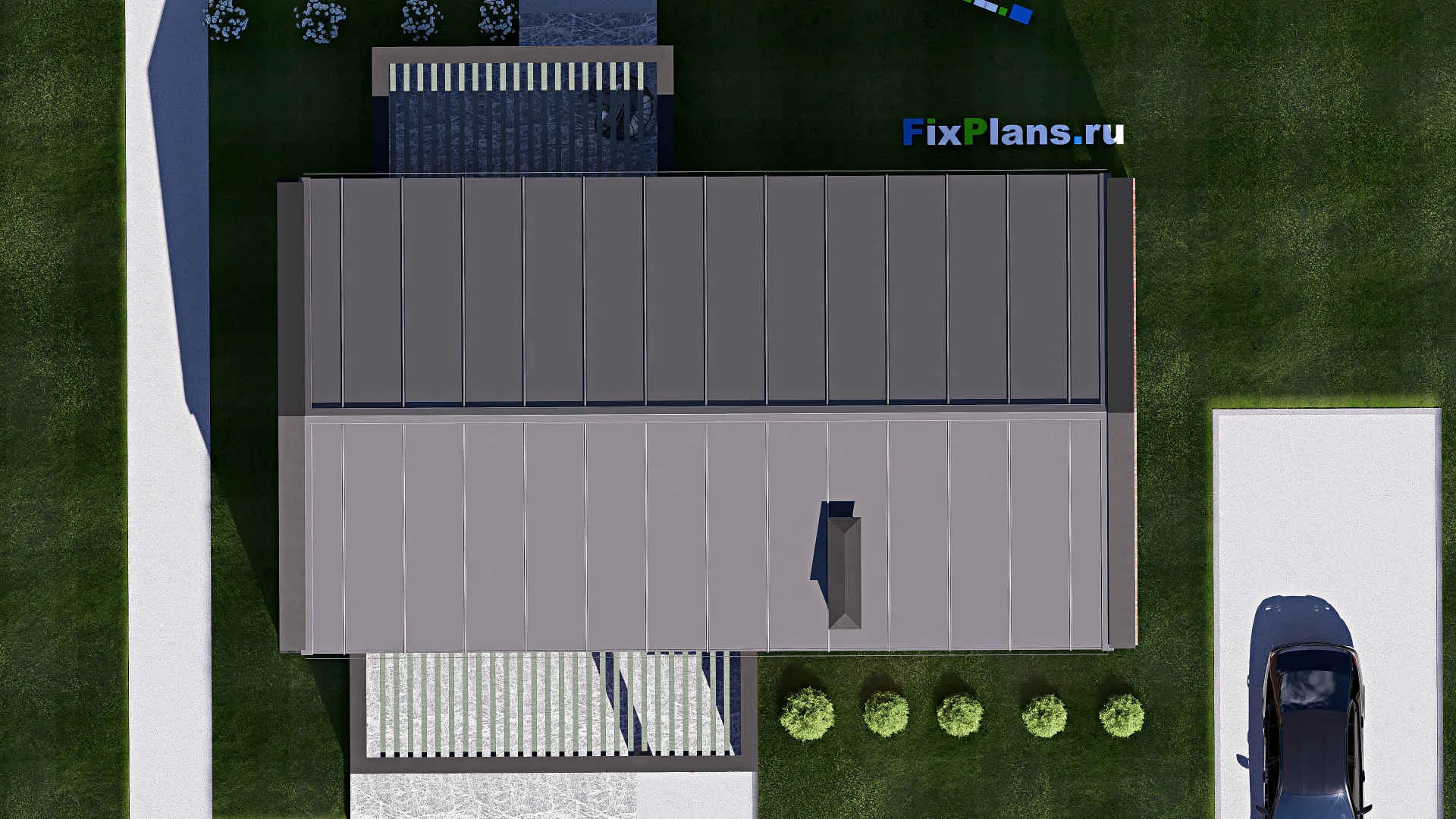 F-18458 - Проект одноэтажного дома 15 на 16, площадью 150 м² с террасой и 3 спальнями