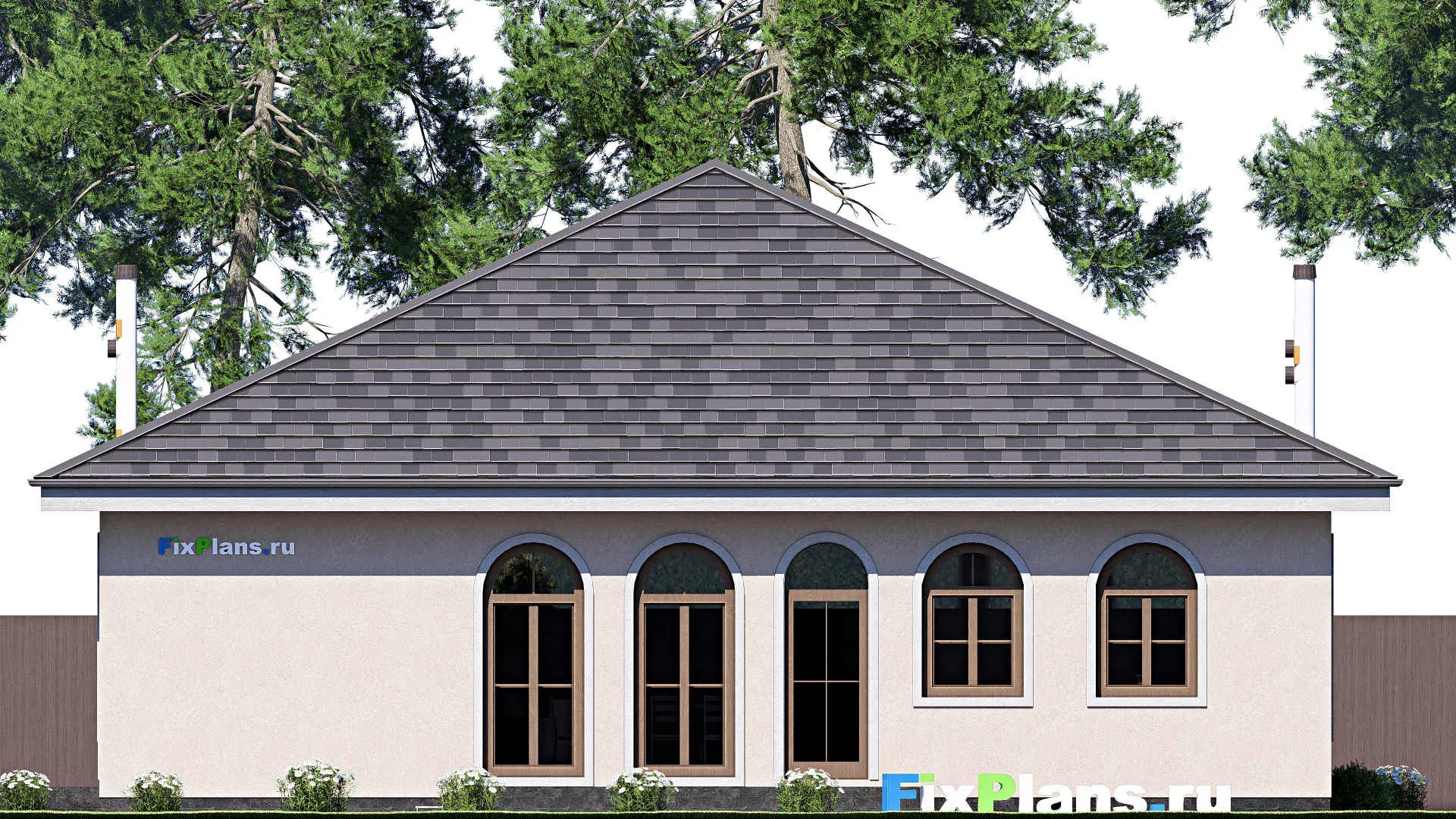 F-19745 - Проект одноэтажного дома 14 на 19, площадью 200 м² с гаражом на 2 машины и 3 спальнями