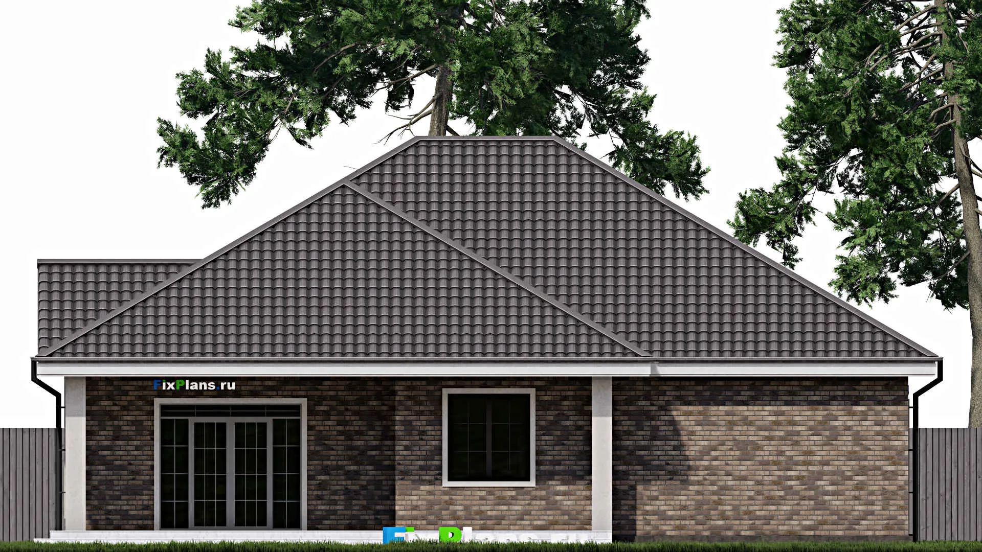 F-0683 - Проект одноэтажного дома 14 на 16, площадью 190 м² с террасой и 3 спальнями