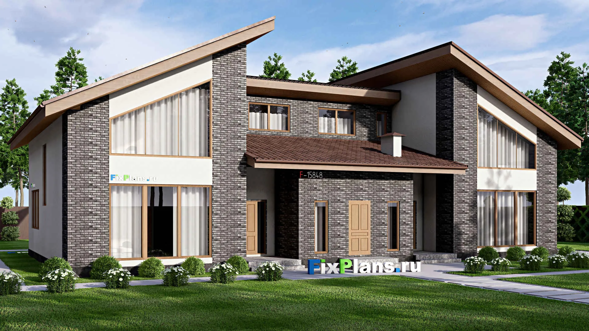 F-15848 - Проект дома с мансардой 16 на 22, площадью 340 м² с террасой и 6 спальнями