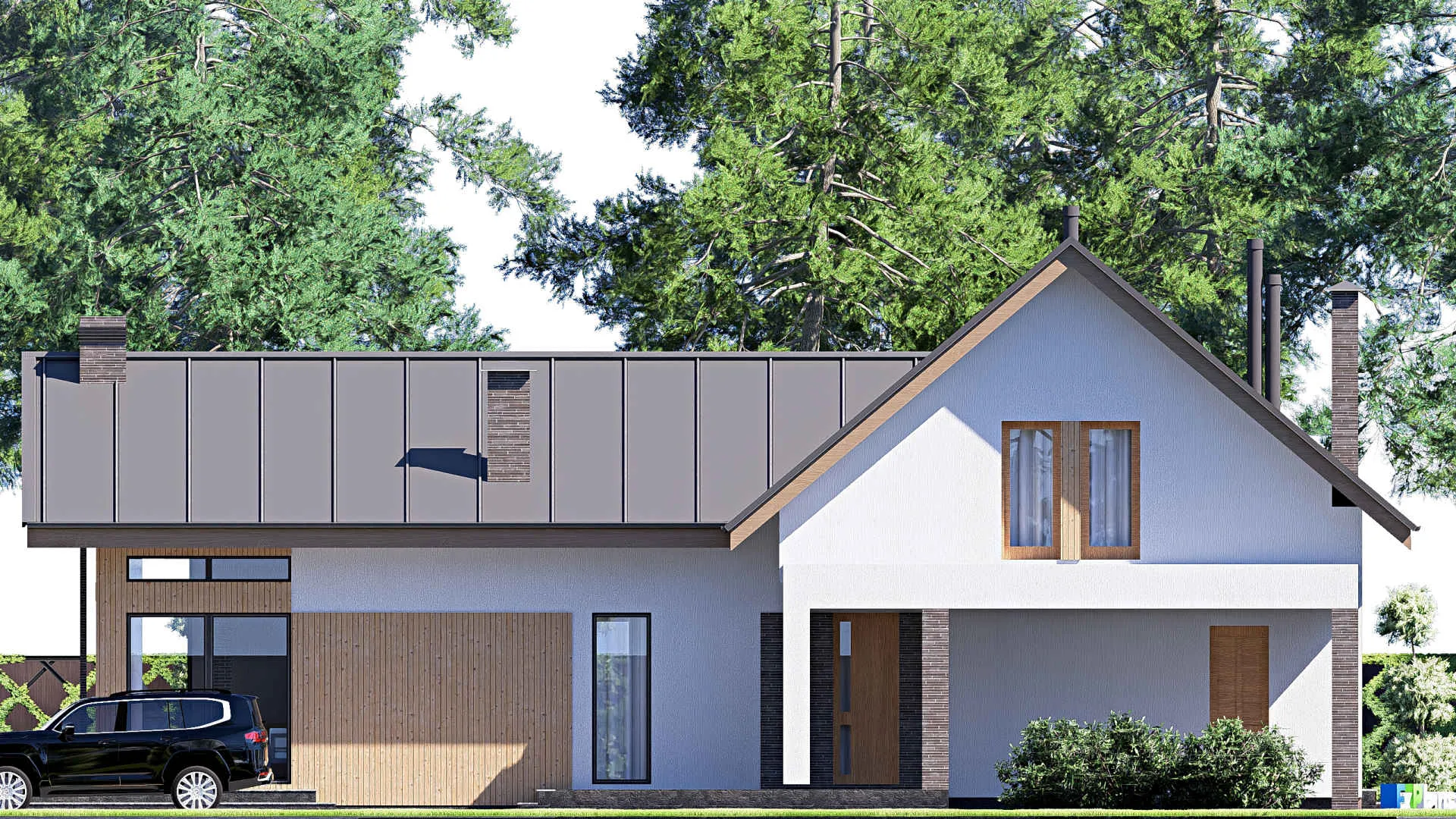 F-19682 - Планы дома с мансардой 16 на 22, площадью 350 м² с террасой, балконом и 4 спальнями