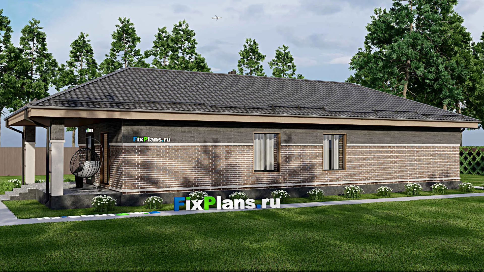 F-6875 - План одноэтажного дома 9 на 19, площадью 150 м² с террасой и 3 спальнями