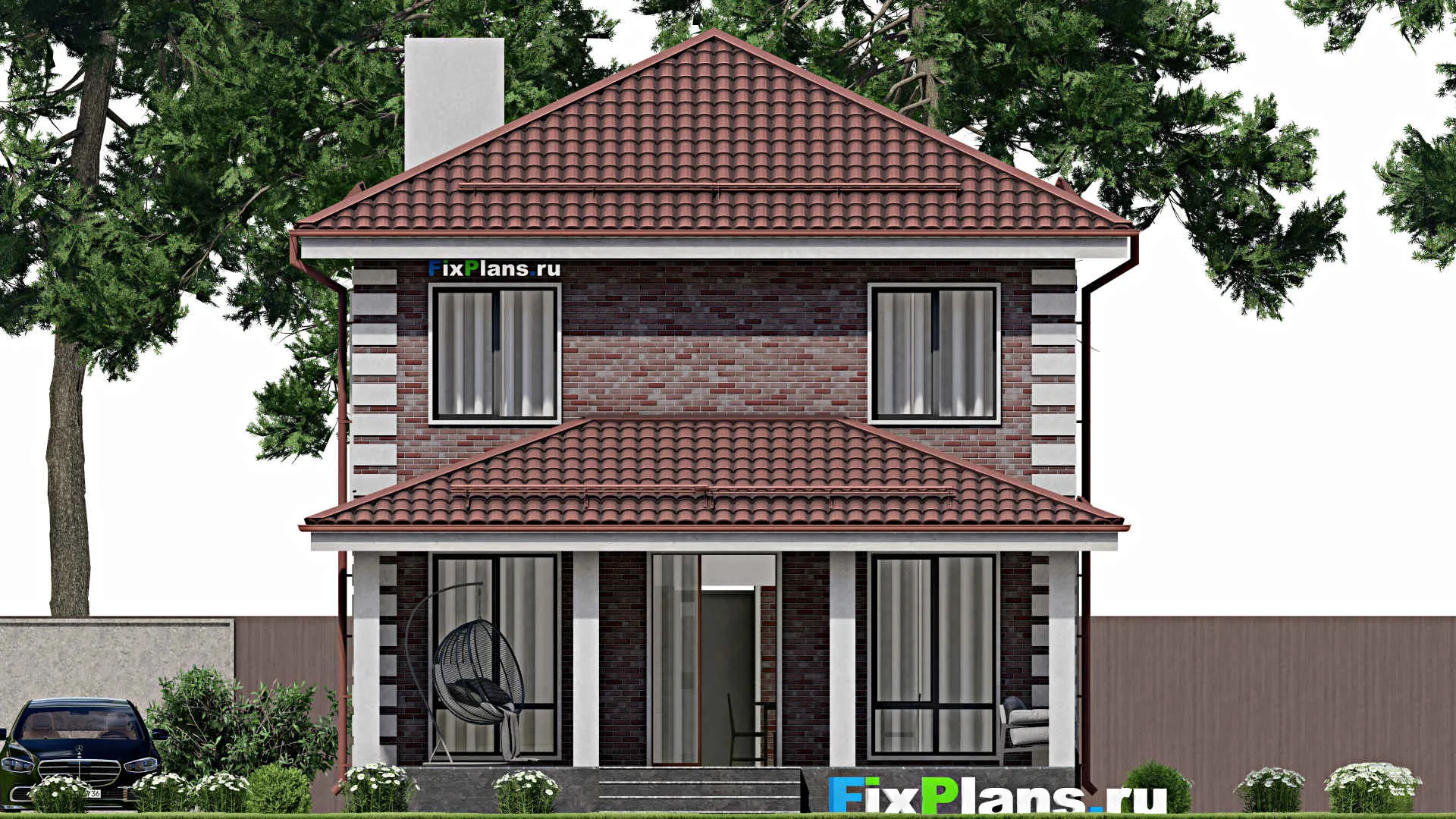 F-2159 - Планы двухэтажного дома 9 на 10, площадью 140 м² с террасой, баней и 3 спальнями