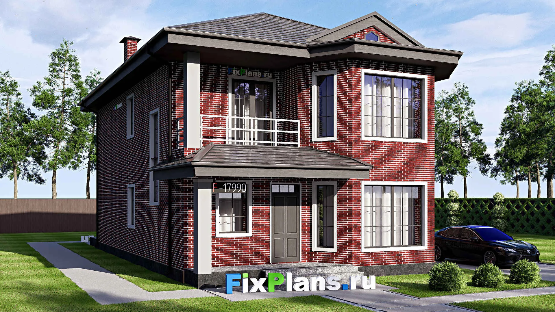 F-17990 - Проект двухэтажного дома 9 на 18, площадью 220 м² с террасой, балконом и 4 спальнями