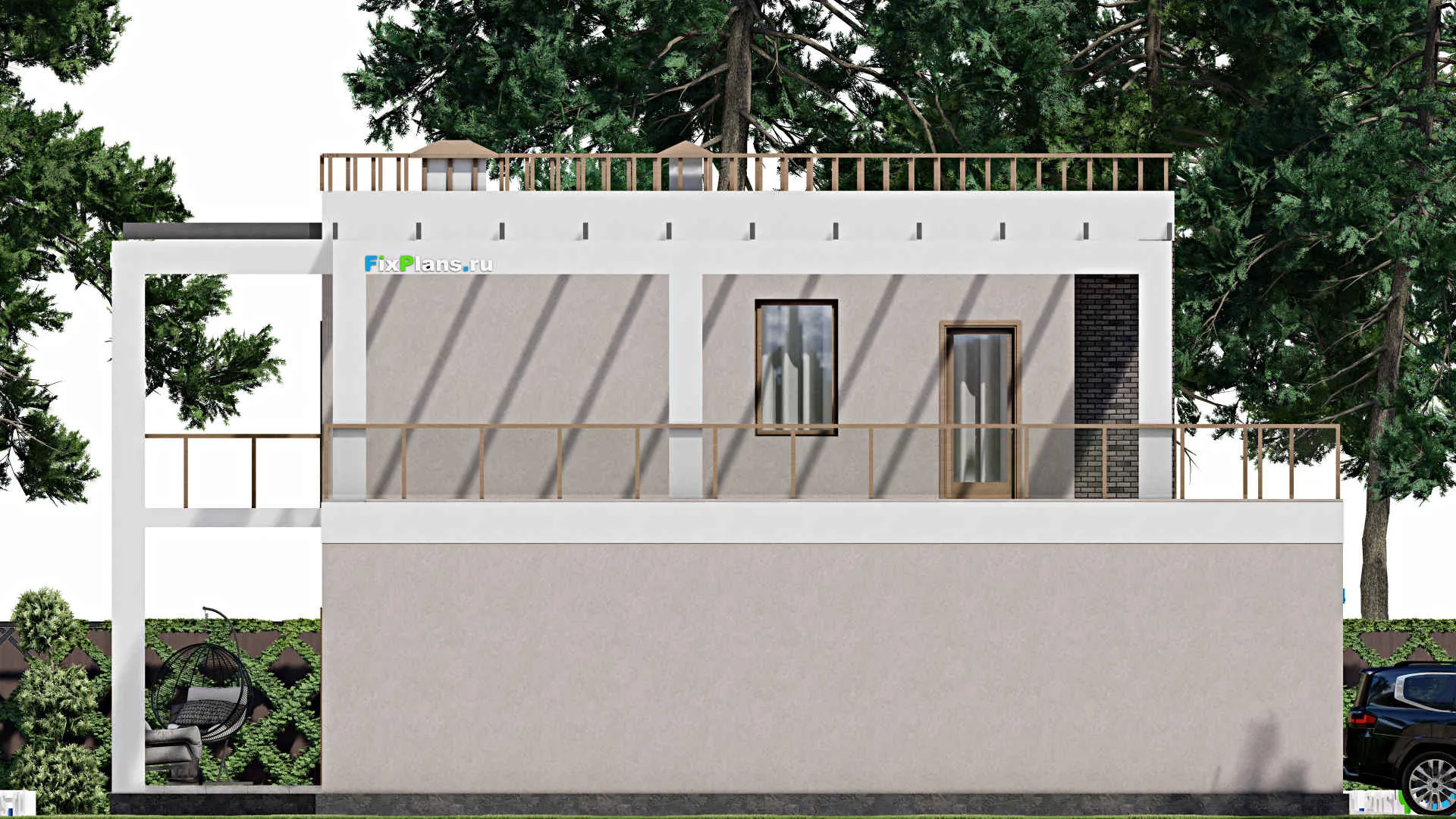 F-6164 - Проект двухэтажного дома 15 на 16, площадью 330 м² с террасой, гаражом на 2 машины и 4 спальнями