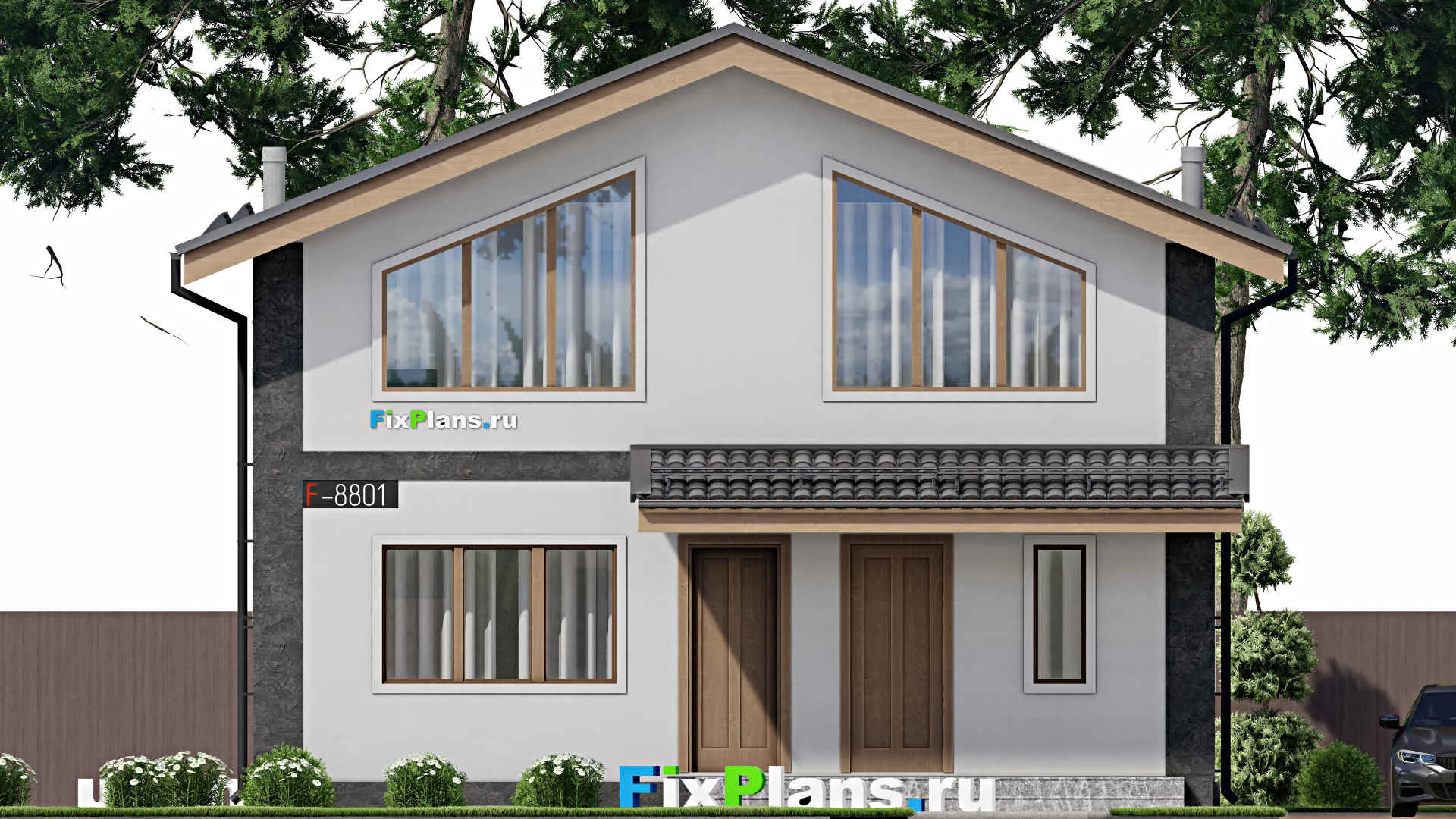 F-8801 - Проект дома с мансардой 11 на 16, площадью 220 м² с террасой, балконом и 5 спальнями