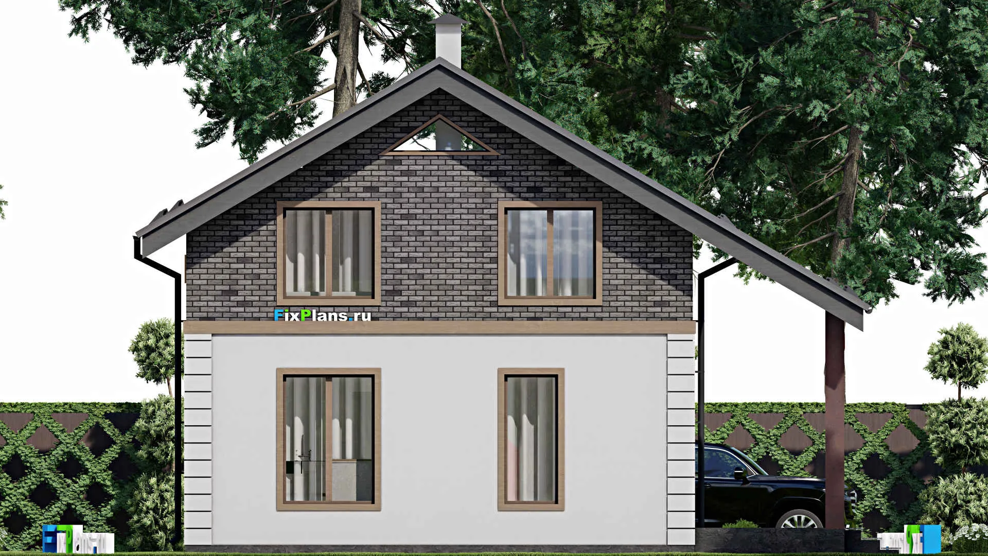 F-9017 - Проект дома с мансардой 11 на 12, площадью 140 м² с террасой и 2 спальнями