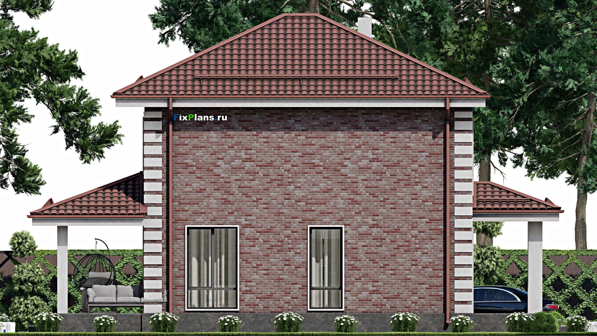 F-2159 - Планы двухэтажного дома 9 на 10, площадью 140 м² с террасой, баней и 3 спальнями