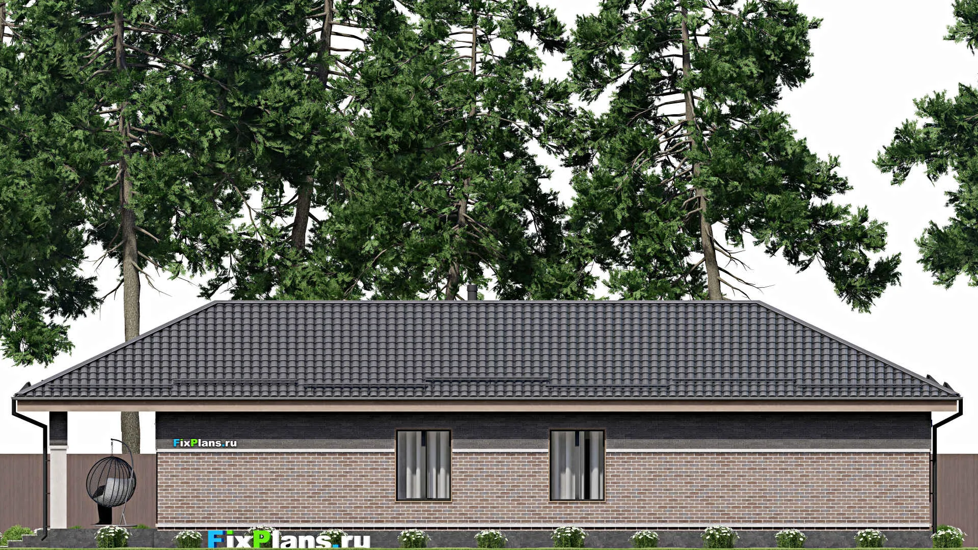 F-6875 - План одноэтажного дома 9 на 19, площадью 150 м² с террасой и 3 спальнями