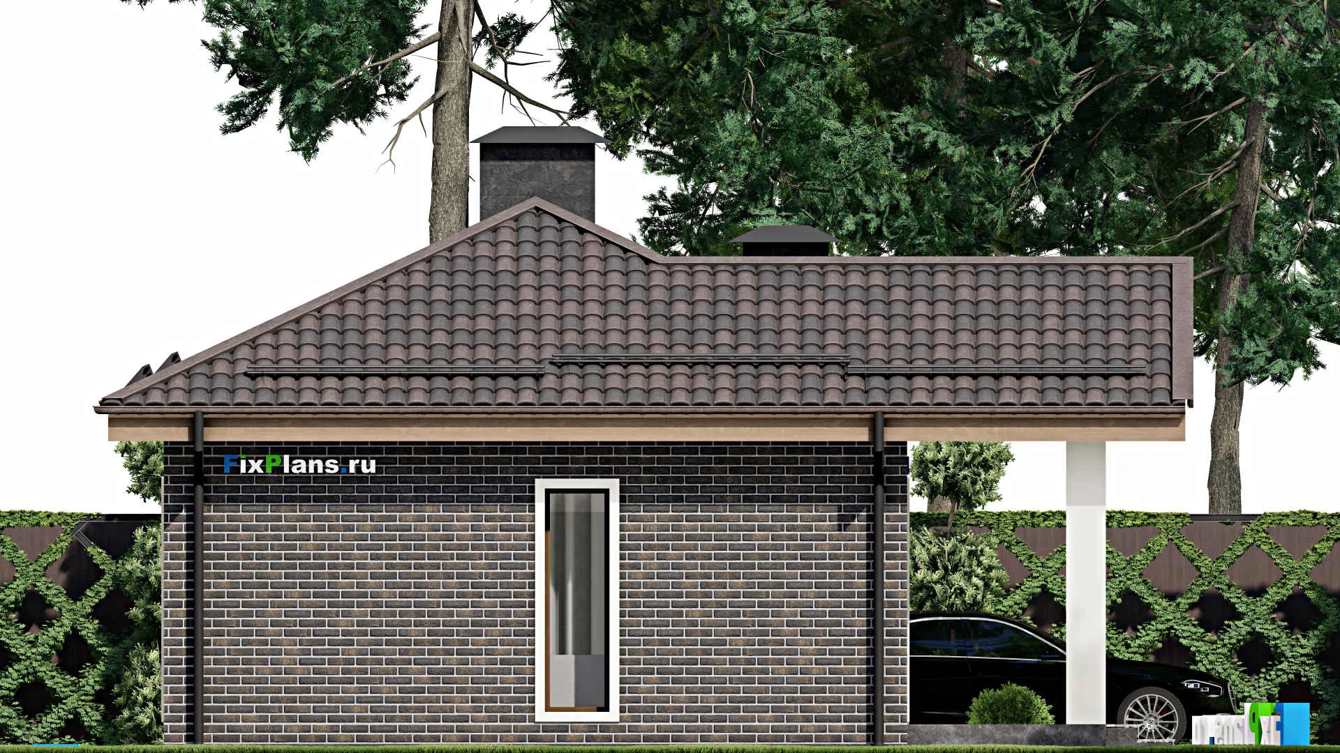 F-6254 - Проект одноэтажного дома 8 на 11, площадью 70 м² с террасой и 2 спальнями