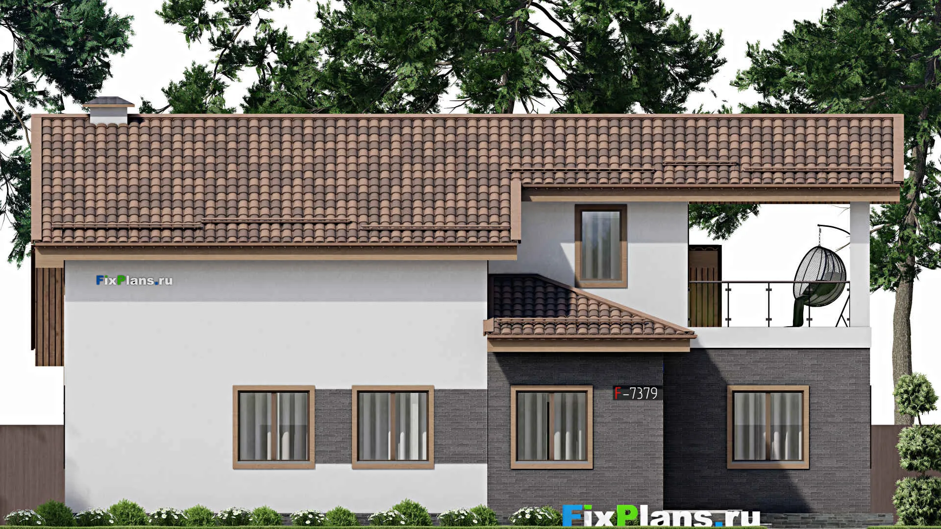 F-7379 - Проект дома с мансардой 11 на 17, площадью 180 м² с балконом и 3 спальнями