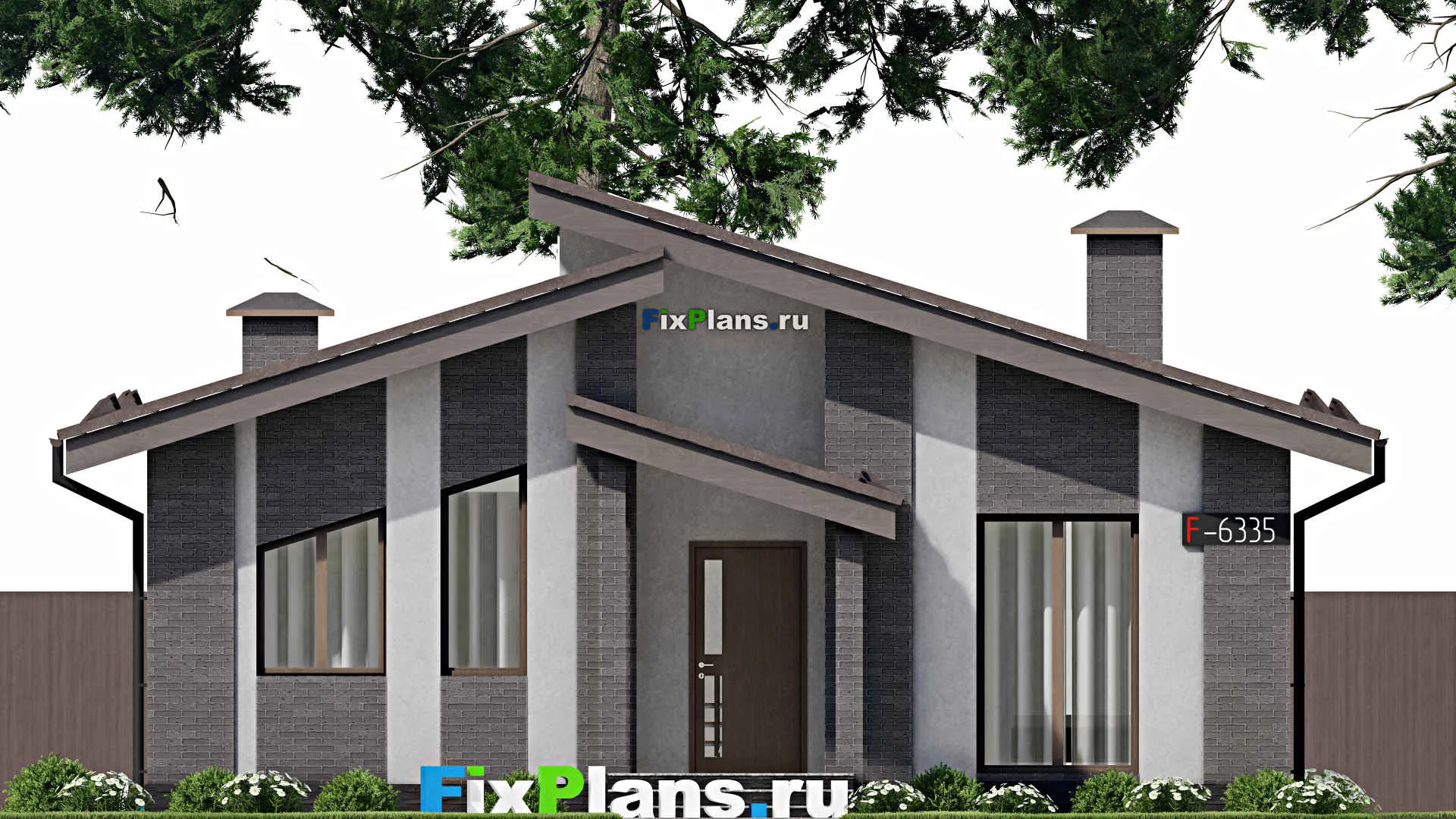 F-6335 - Проект одноэтажного дома 11 на 13, площадью 120 м² с террасой и 3 спальнями