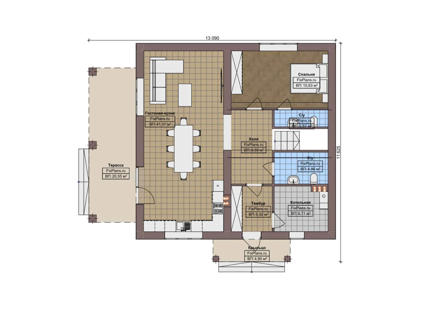 F-10511 - Планы двухэтажного дома 12 на 14, площадью 200 м² с террасой и 4 спальнями