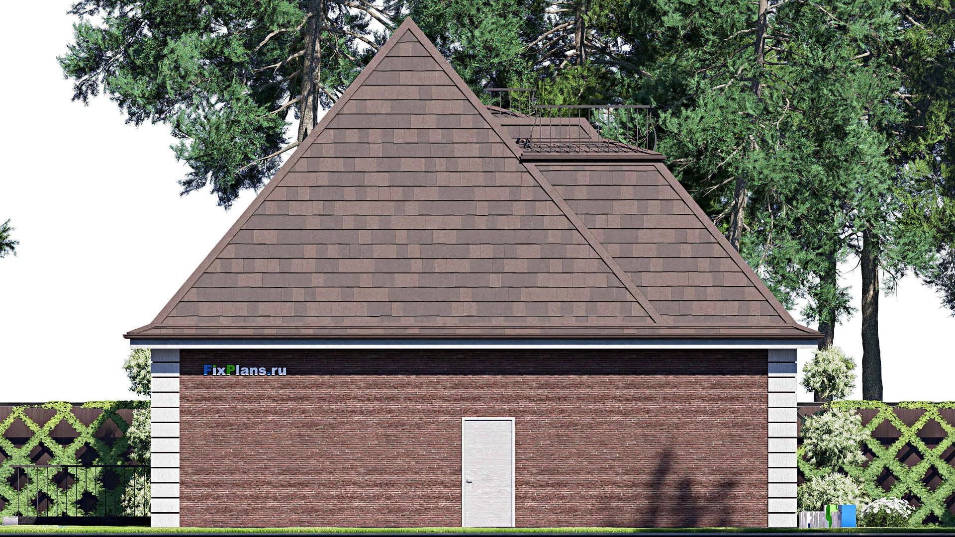 F-20339 - Проект одноэтажного дома 15 на 18, площадью 280 м² с цокольным этажом, баней, гаражом на 2 машины и 3 спальнями