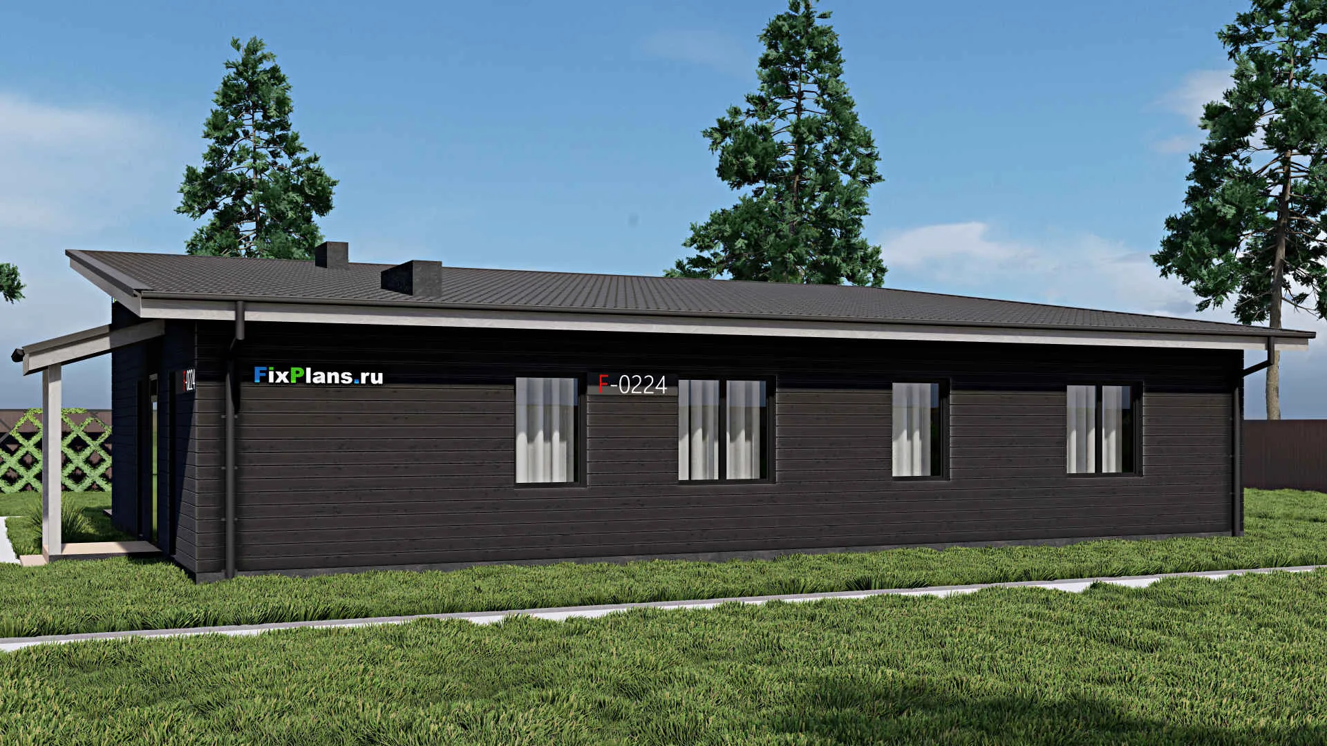 F-0224 - Проект одноэтажного дома 12 на 17, площадью 210 м² с террасой и 3 спальнями