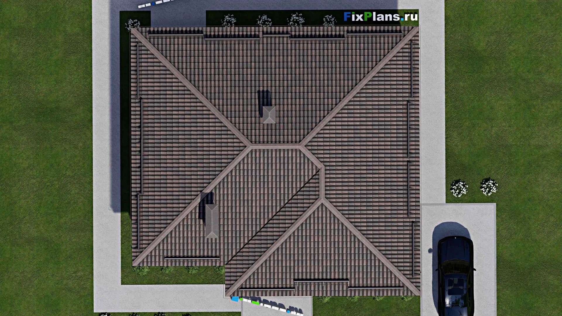 F-6929 - Проект одноэтажного дома 14 на 15, площадью 140 м² с террасой и 3 спальнями