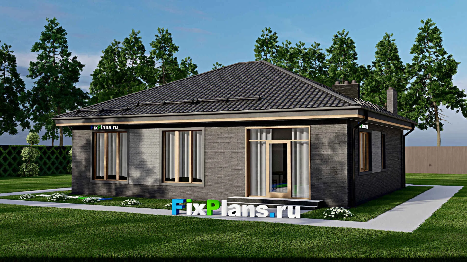 F-3977 - Проект одноэтажного дома 12 на 13, площадью 130 м² с 4 спальнями