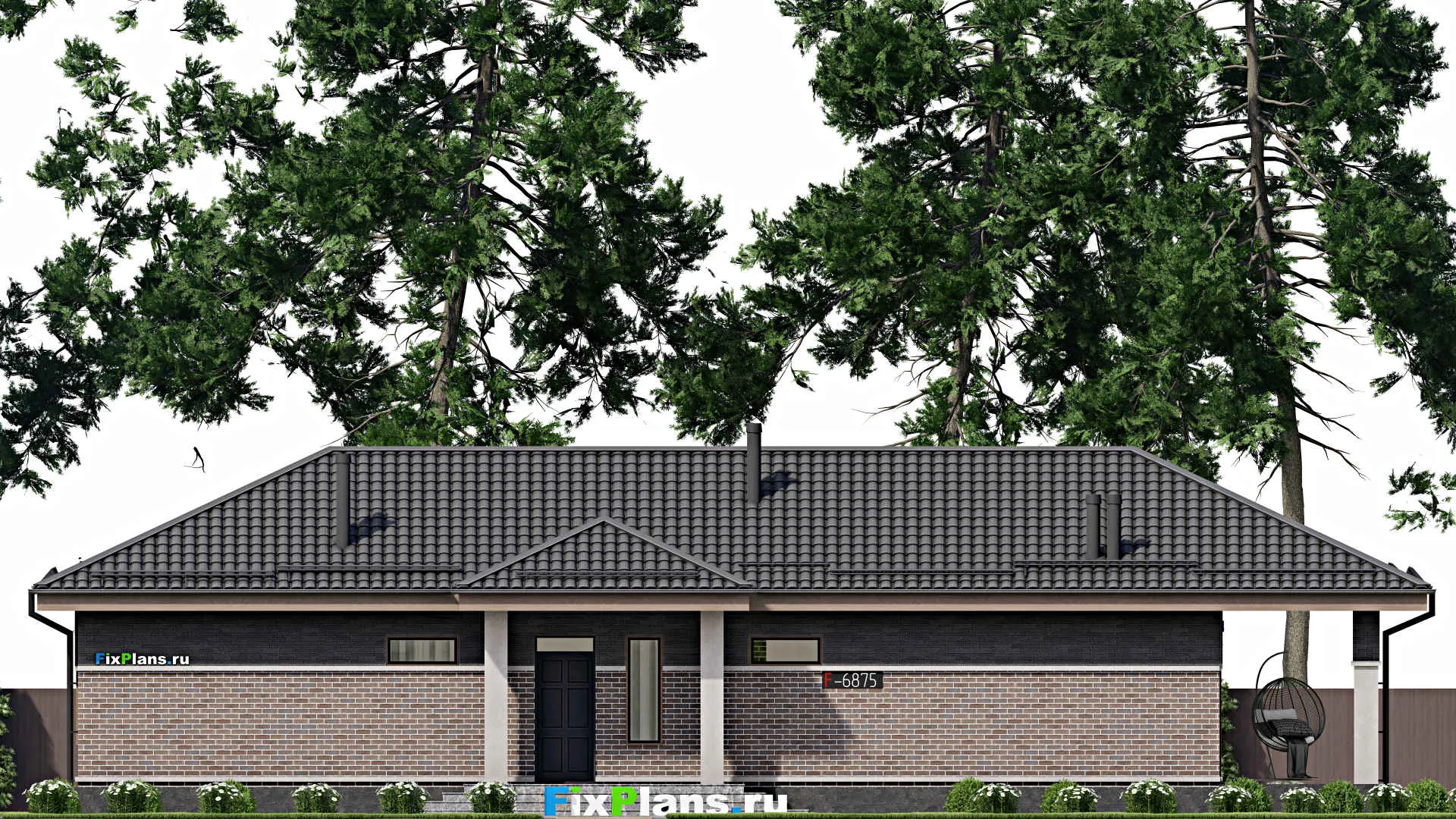 F-6875 - План одноэтажного дома 9 на 19, площадью 150 м² с террасой и 3 спальнями