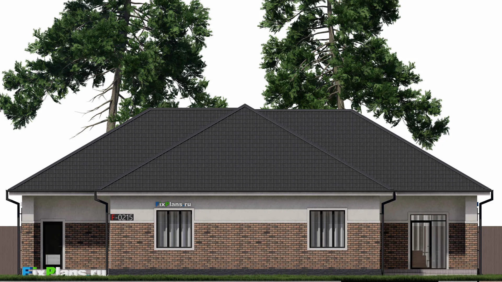 F-0215 - Проект одноэтажного дома 18 на 20, площадью 230 м² с террасой, гаражом на 2 машины и 3 спальнями