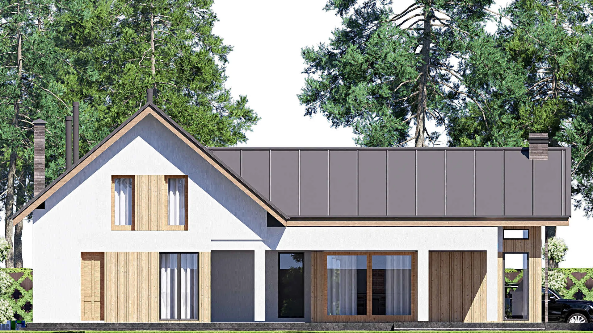 F-19682 - Планы дома с мансардой 16 на 22, площадью 350 м² с террасой, балконом и 4 спальнями