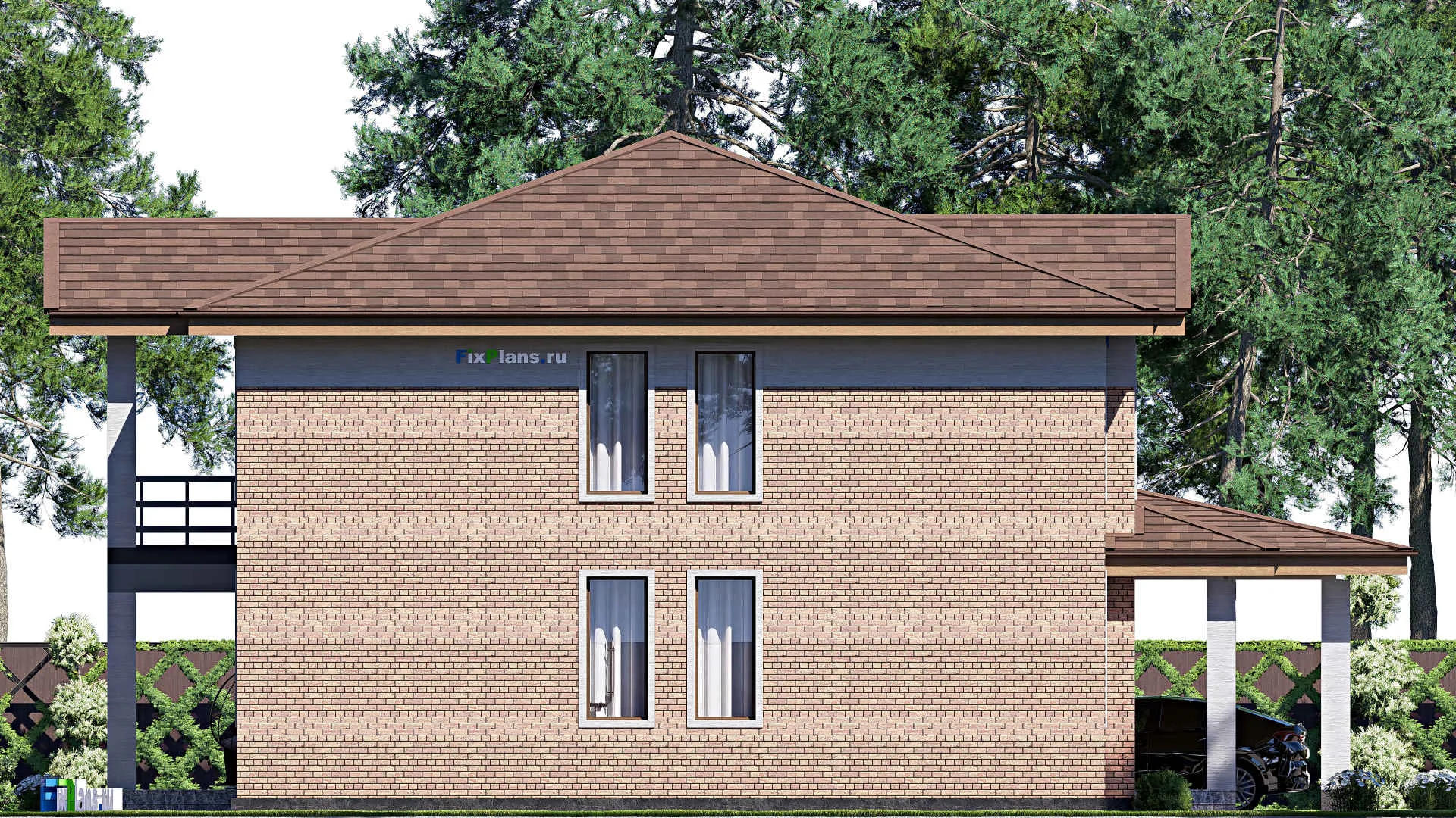F-17063 - Проект двухэтажного дома 18 на 18, площадью 290 м² с террасой, балконом и 5 спальнями