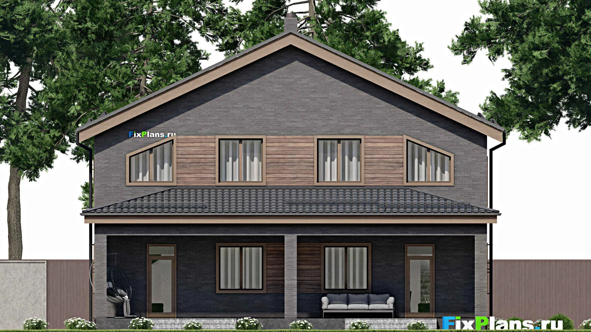 F-4454 - Проект дома с мансардой 11 на 13, площадью 240 м² с террасой и 6 спальнями