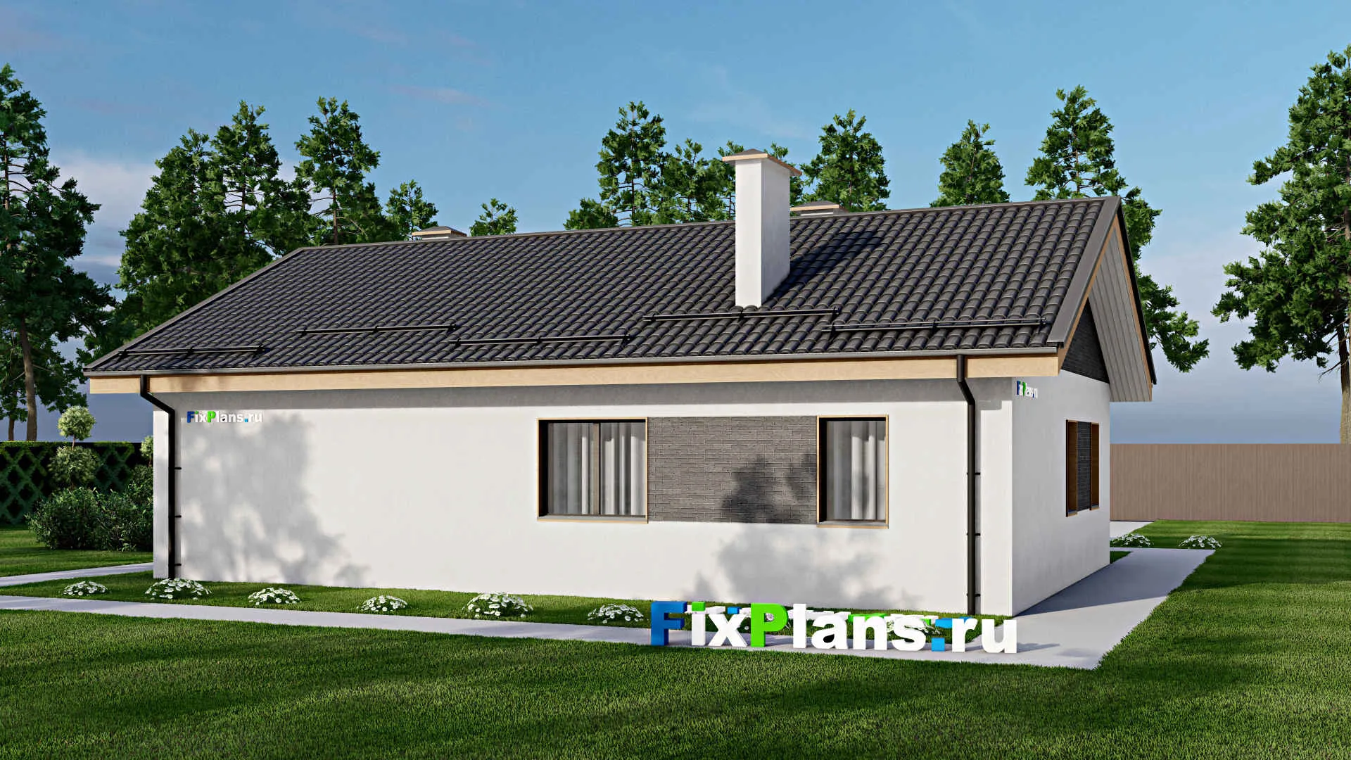 F-3905 - Проект одноэтажного дома 10 на 15, площадью 120 м² с гаражом на 1 машину и 1 спальнями