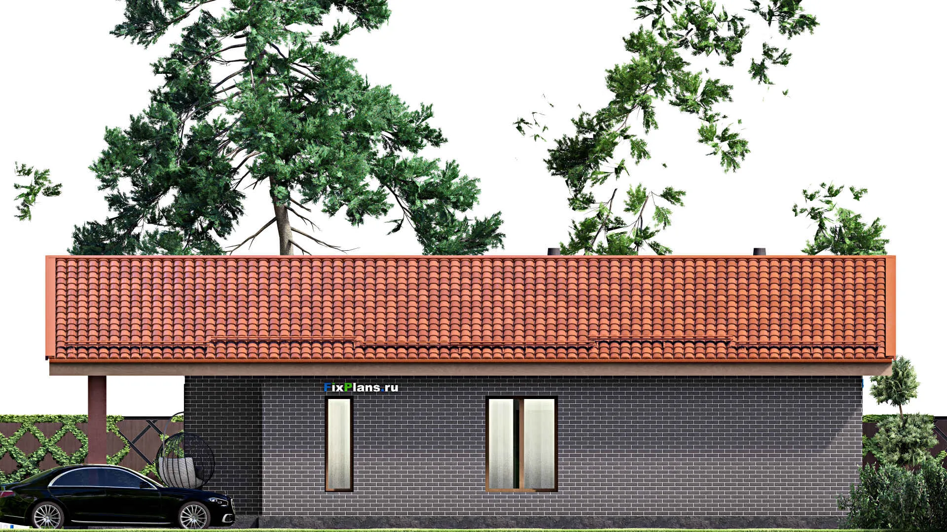 F-15218 - Проект одноэтажного дома 10 на 16, площадью 130 м² с террасой и 3 спальнями