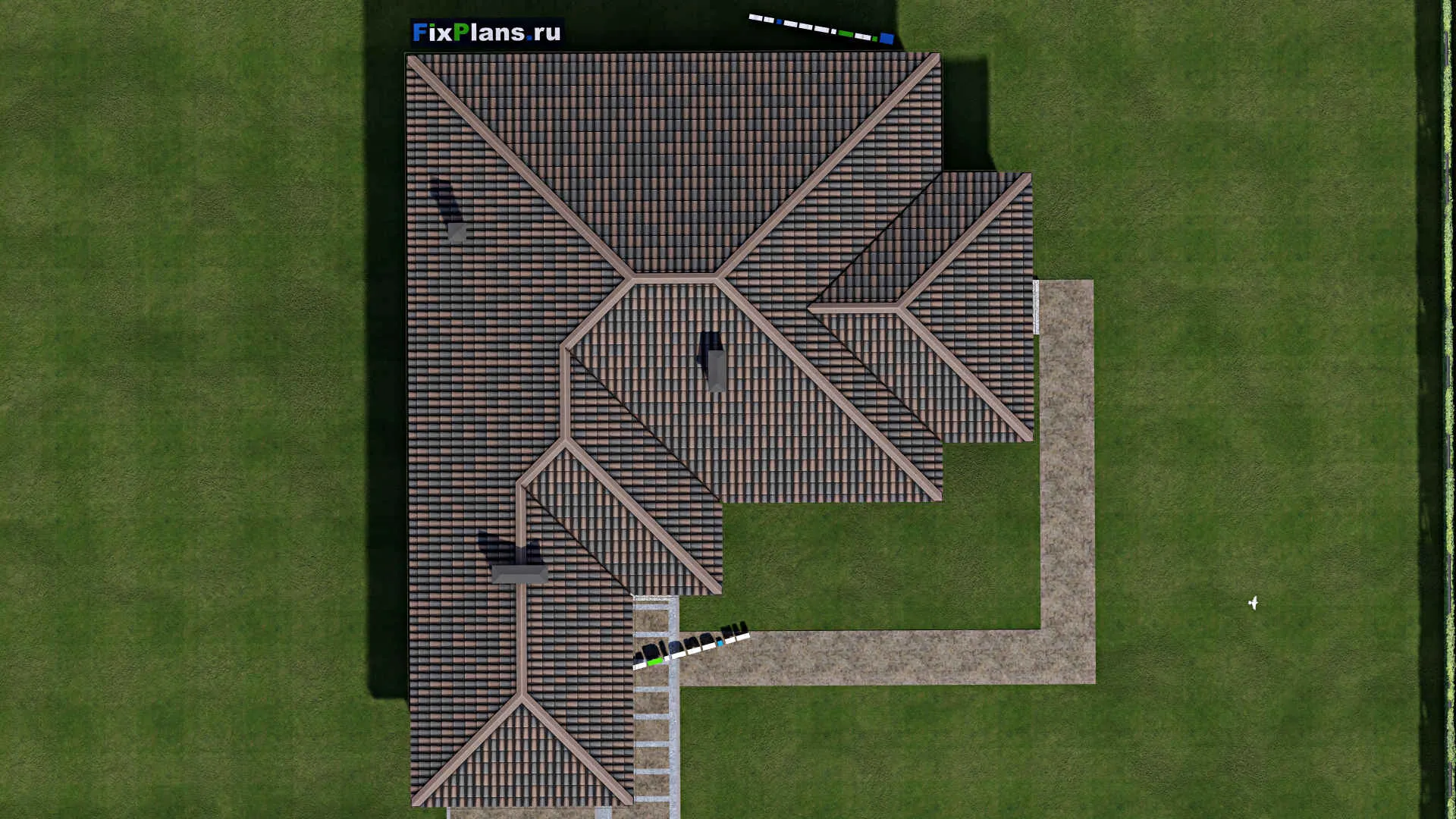 F-1448 - Проект одноэтажного дома 14 на 20, площадью 170 м² с террасой, гаражом на 1 машину и 3 спальнями