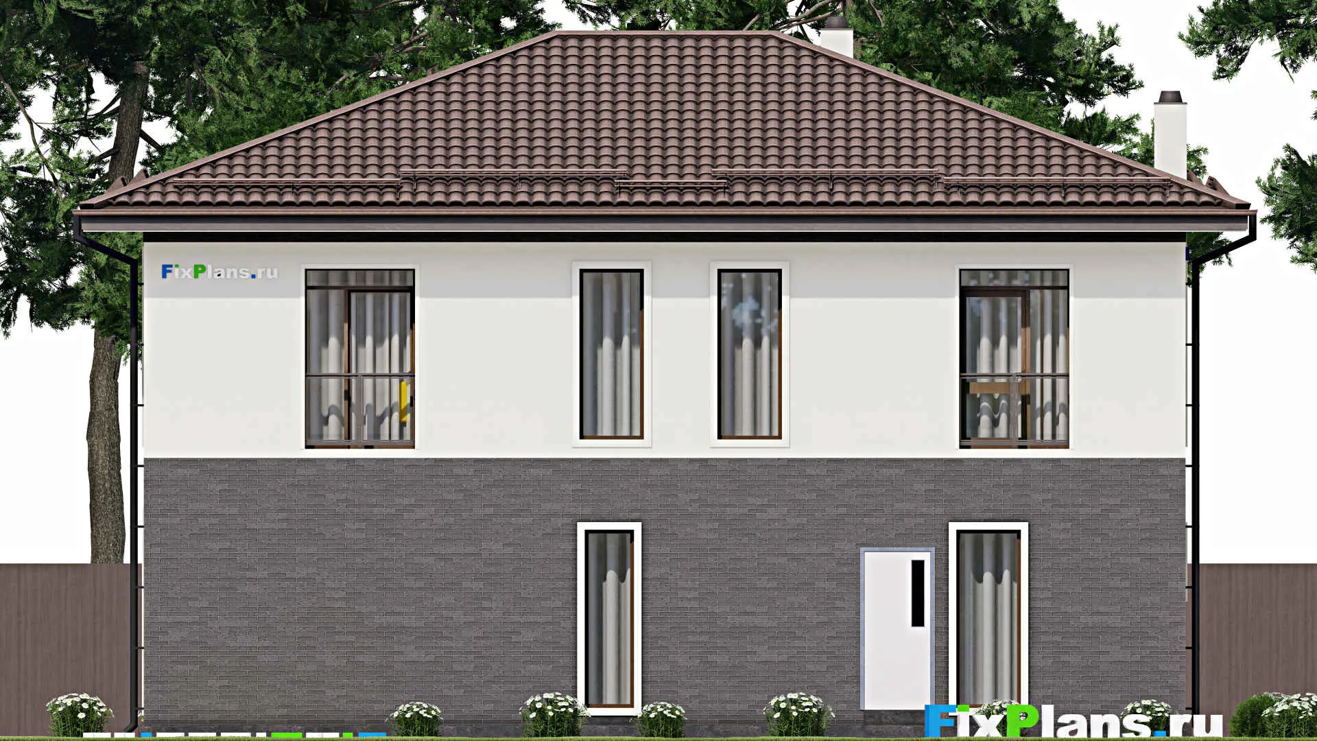 F-4634 - Проект двухэтажного дома 11 на 14, площадью 240 м² с гаражом на 1 машину и 5 спальнями