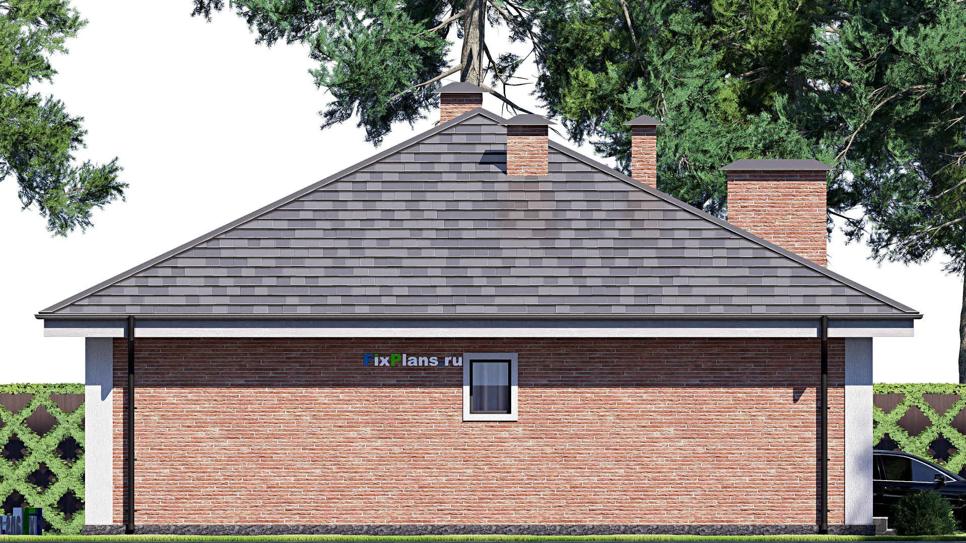 F-17891 - Проект одноэтажного дома 13 на 13, площадью 130 м² с террасой и 3 спальнями