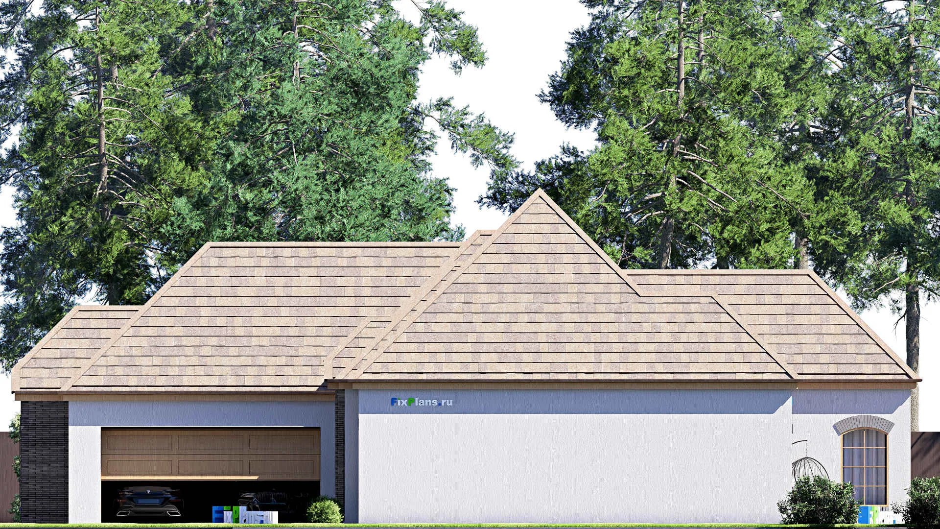 F-20177 - Проект одноэтажного дома 16 на 23, площадью 190 м² с гаражом на 2 машины и 3 спальнями