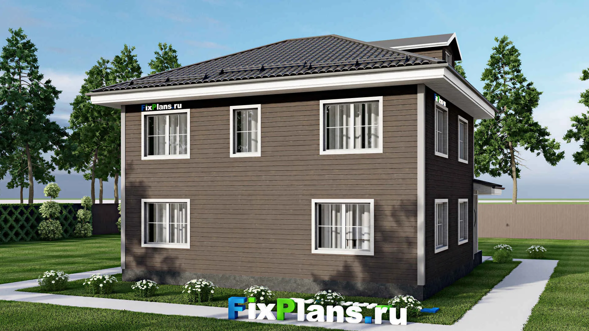 F-3221 - Планы двухэтажного дома 10 на 11, площадью 140 м² с террасой и 3 спальнями