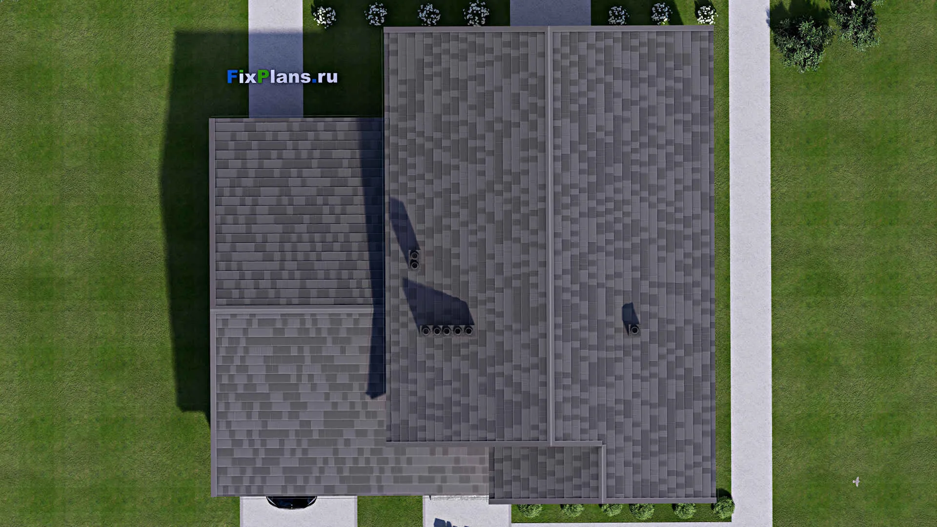 F-14597 - Проект двухэтажного дома 16 на 17, площадью 330 м² с террасой, балконом, гаражом на 2 машины и 4 спальнями