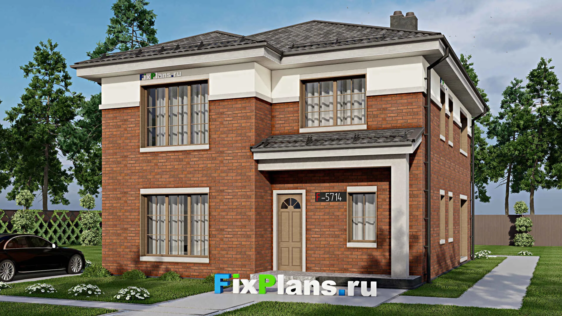 F-5714 - Проект двухэтажного дома 12 на 16, площадью 200 м² с террасой и 4 спальнями