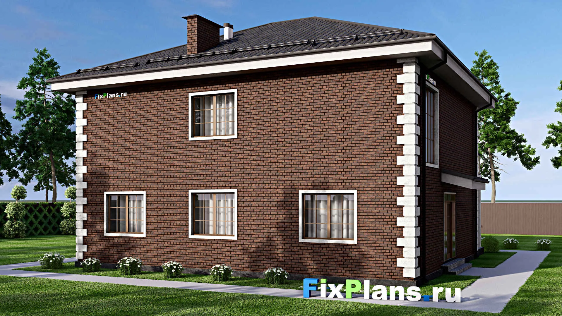 F-14723 - Проект двухэтажного дома 14 на 14, площадью 270 м² с террасой, балконом и 5 спальнями