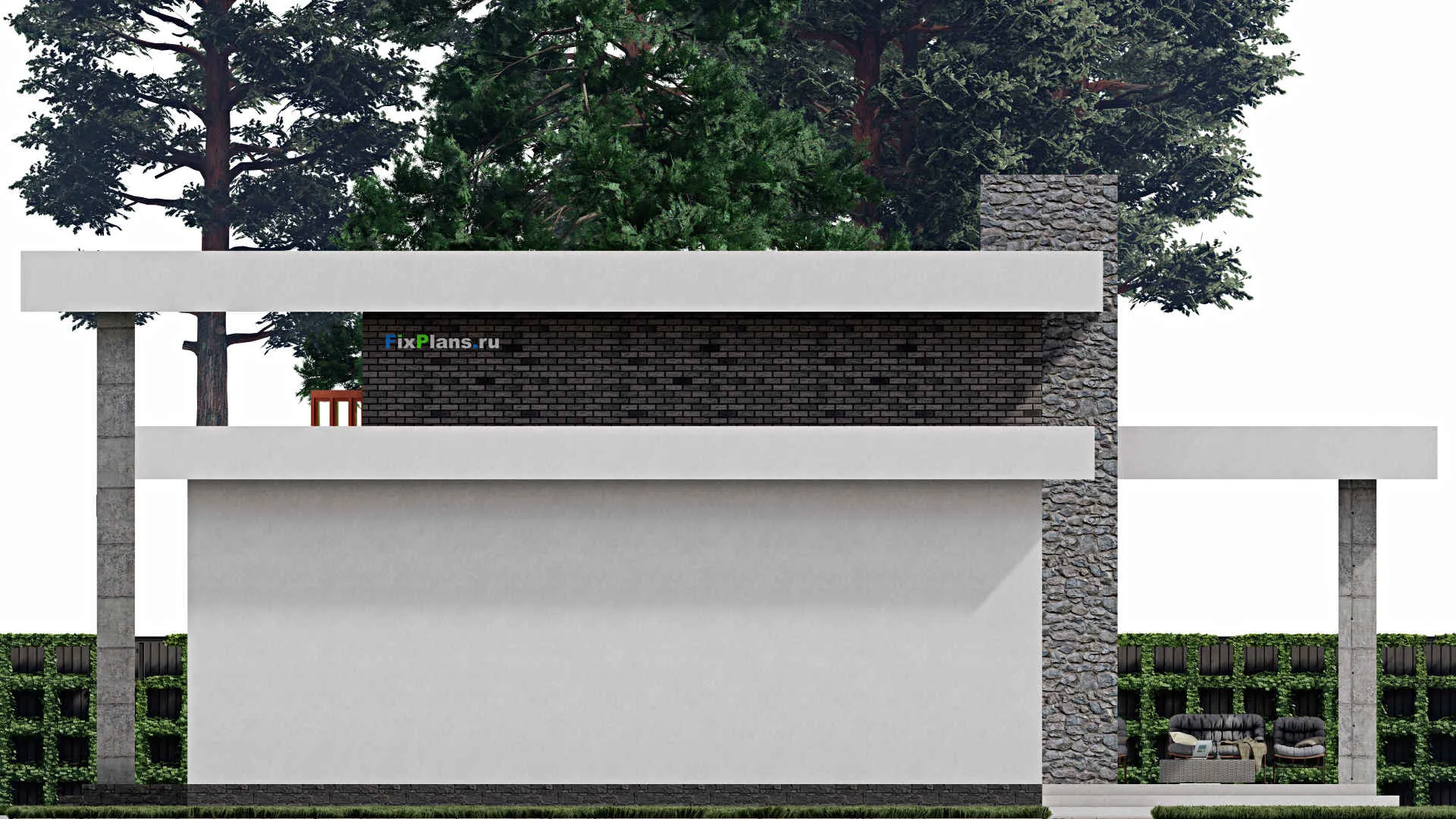 F-0404 - Проект одноэтажного дома 12 на 23, площадью 290 м² с террасой и 2 спальнями